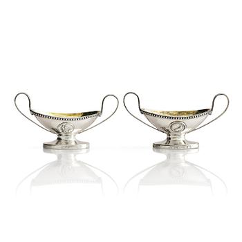 299. A Swedish pair of 18th century parcel-gilt silver salt-cellars, marks of Petter Eneroth, Stockholm 1785.