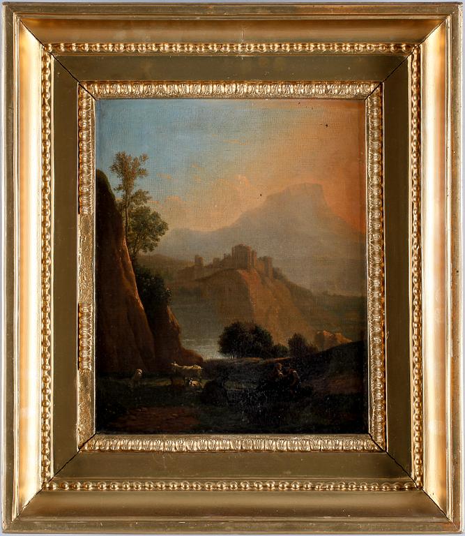 KAREL DUJARDIN, hans efterföljd. Olja på uppklistrad duk. 1700/1800-tal.