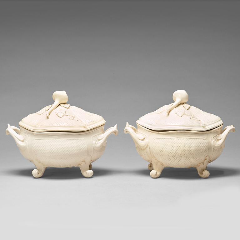 A pair of cream ware tureens with covers, Marieberg, period of Steen (1769-1788).