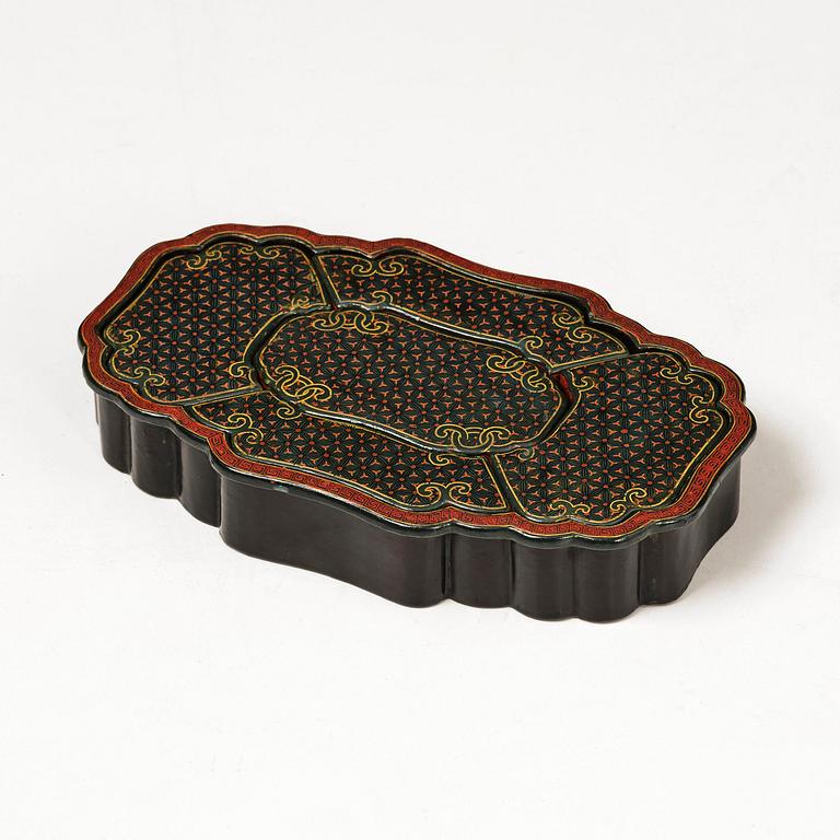 A fine carved lacquer box and cover with tianqi lacquer inset boxes and covers, Qing dynasty, Qianlong (1736-95).
