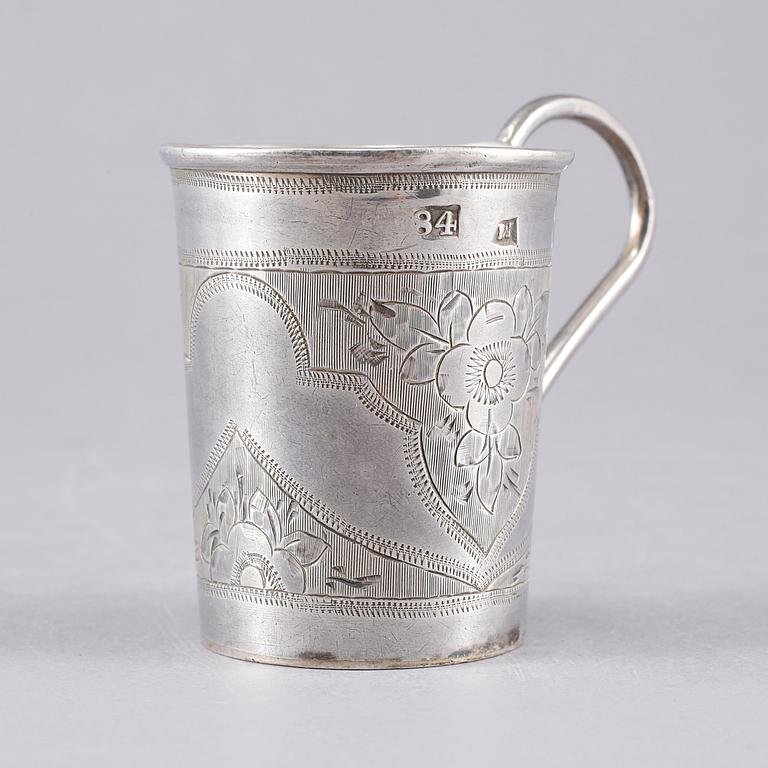 BÄGARE, silver, Ryssland, otydliga stämplar, omkring år 1900, vikt 30 g.