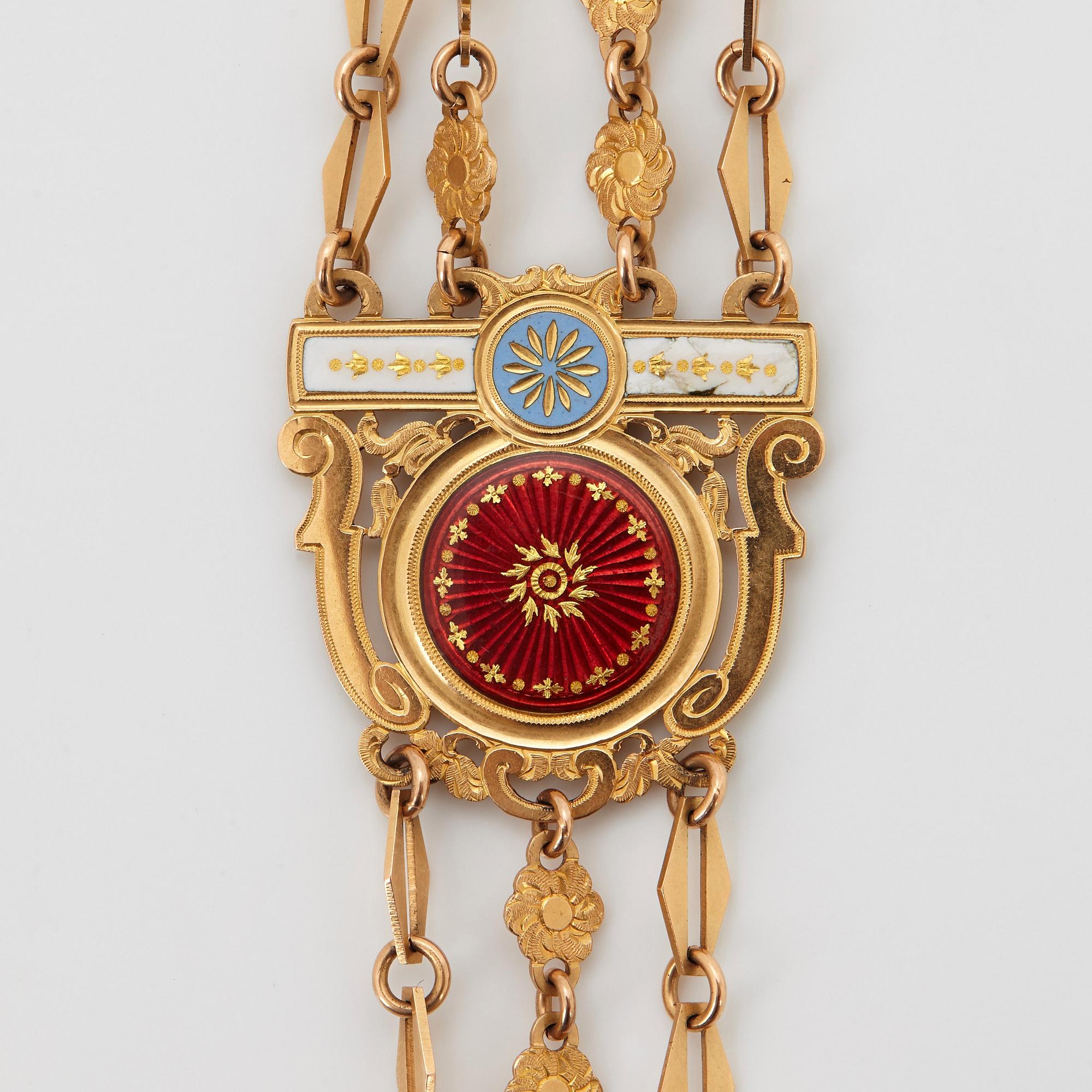 Chatelaine 18K guld med emalj.