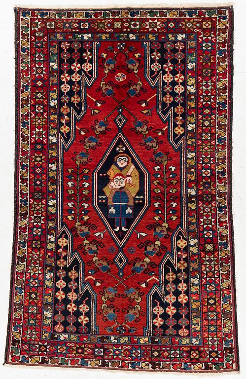 A semi-antique pictoral Mazlagan rug, Northwest Iran, c. 195 x 125 cm.