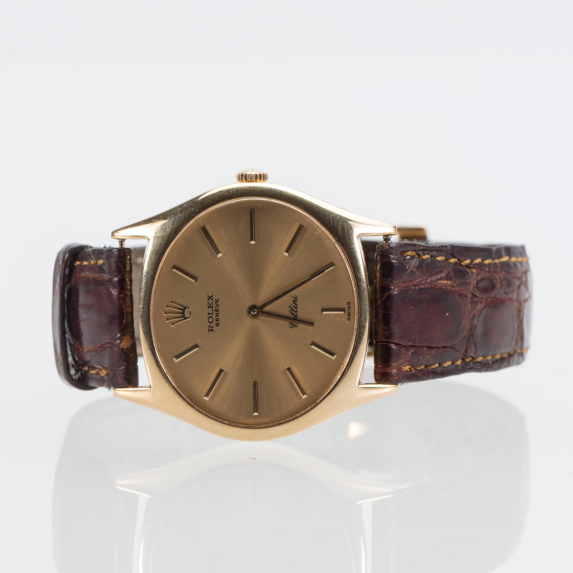 ARMBANDSUR, 18 K guld, Rolex Cellini, ca 1970-tal. Guldlänk medföljer. Vikt ca 34 g.