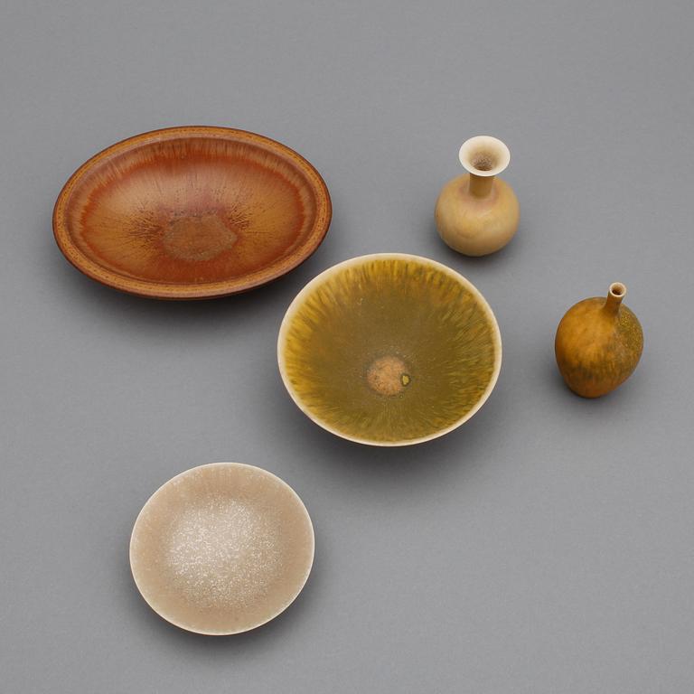 PARTI KERAMIK, 5 delar, 4 st unikat, Sven Wejsfelt, Stig Lindbergstudio samt en Gunnar Nylund.