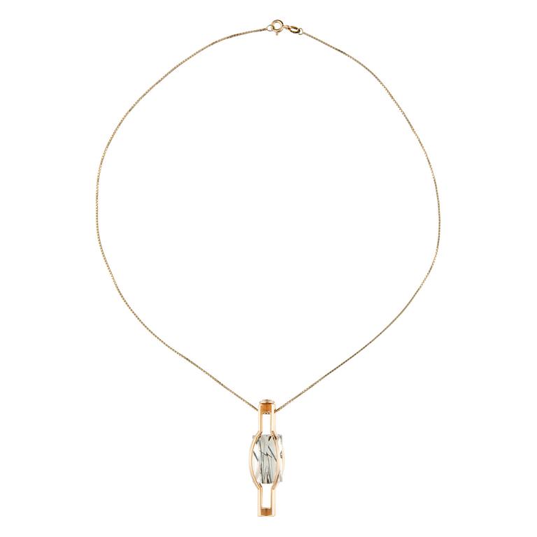 Elis Kauppi, PENDANT, 14K gold, rutile quartz, Kupittaan Kulta 1960´s/70´s.