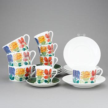 TE- SAMT KAFFEKOPPAR, 4+4, porslin, "Tahiti", Stig Lindberg, Gustavsberg.