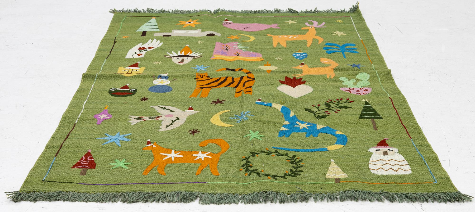 Rug, hand-embroidered Kelim, c. 174 x 122 cm.