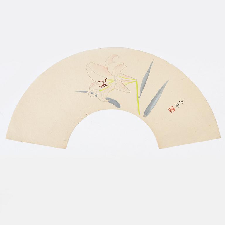 Olika konstnärer, färgträsnitt, sk "fan prints", 17 st, Japan, 1900-tal.