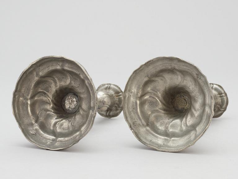 A pair of Rococo pewter candlesticks by Anders Morström (Falun 1778-1784/87).