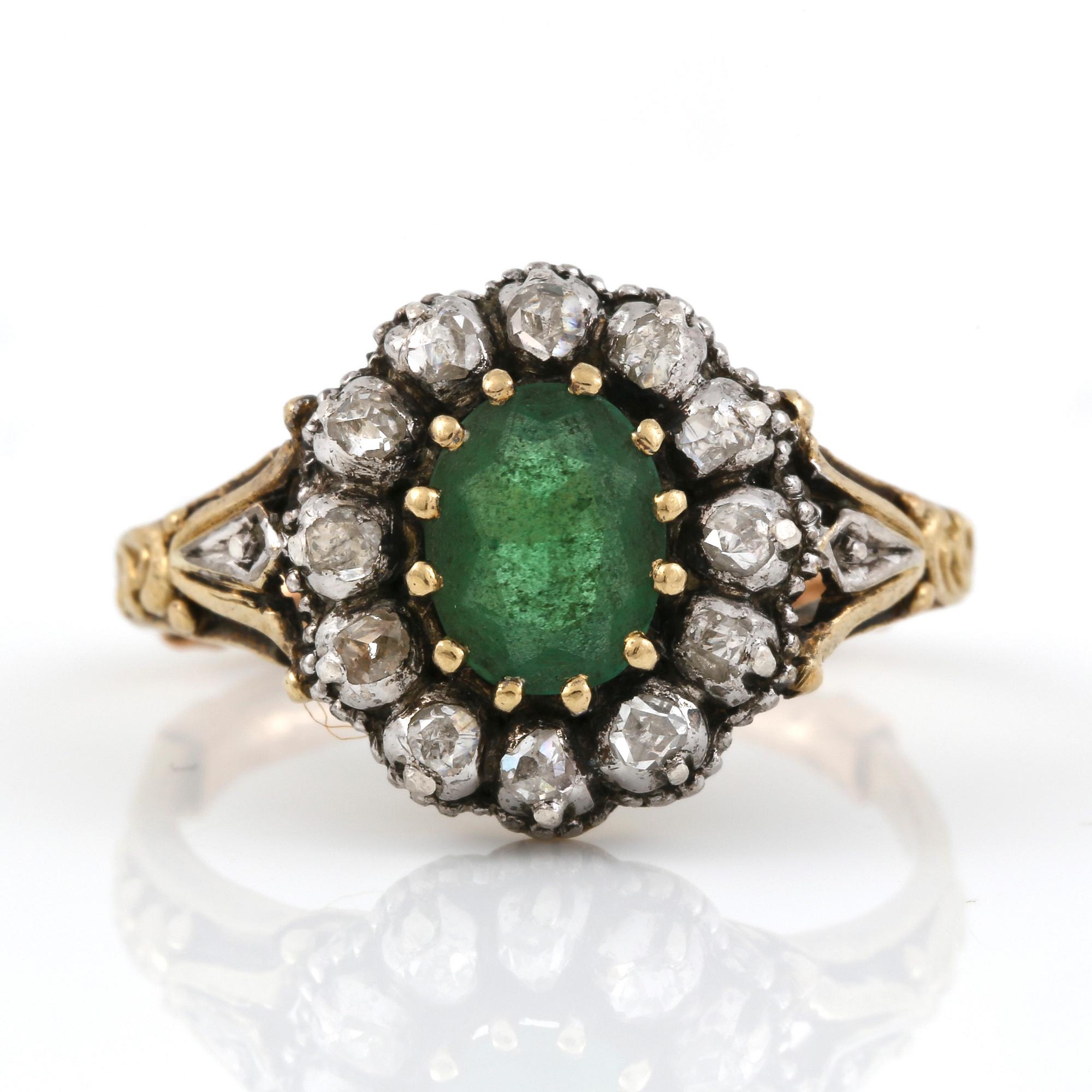 RING, guld 18, turmalin och rosenslipade diamanter, svensk importstämpel, 1900-talets första hälft. Vikt ca 3 gram.