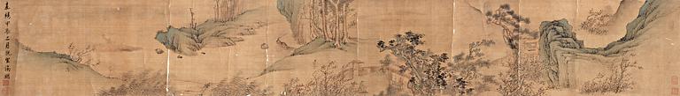 A scroll with a painting and calligraphy on silk by anonymus artist, Qing dynasty.