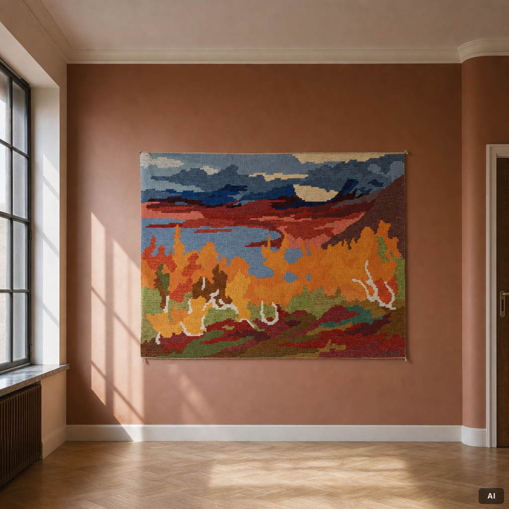Gösta Hedström, picture tapestry, "Autumn at Lapporten", Gammelstad Handväveri.