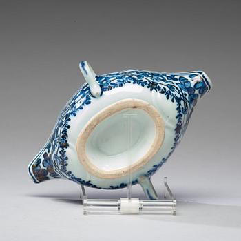 A blue and white sauce boat, Qing dynasty, 18th Century.