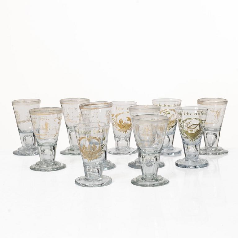 Glasses, 11 pcs, Germany, 18th century.