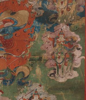 A Mongolian thangka depicting the nine Drala brothers, 19th century.