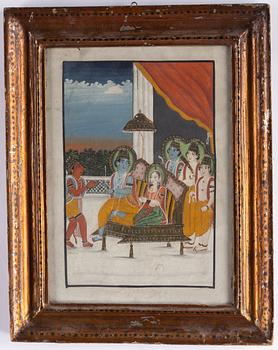 Okänd konstnär, gouache på papper. Indien, sent 1800-tal/tidigt 1900-tal.