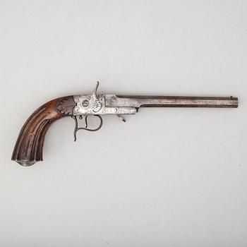 A mid 19th century Belgian percussion pistol.