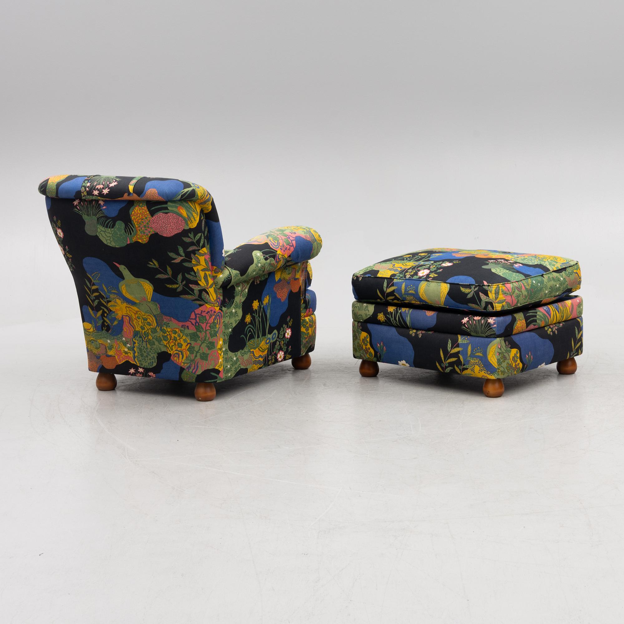Josef Frank, armchair with footstool, model 336, Svenskt Tenn.