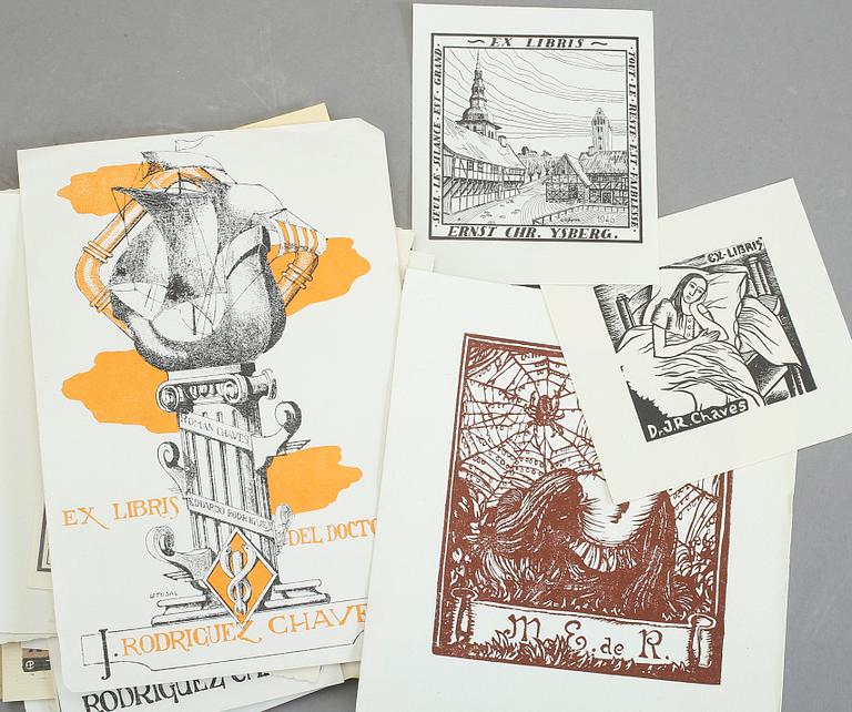 SAMLING BOKEXLIBRIS, ca 110 st, mest Sverige, bla Kung Oscar II, 1800-1900-tal.