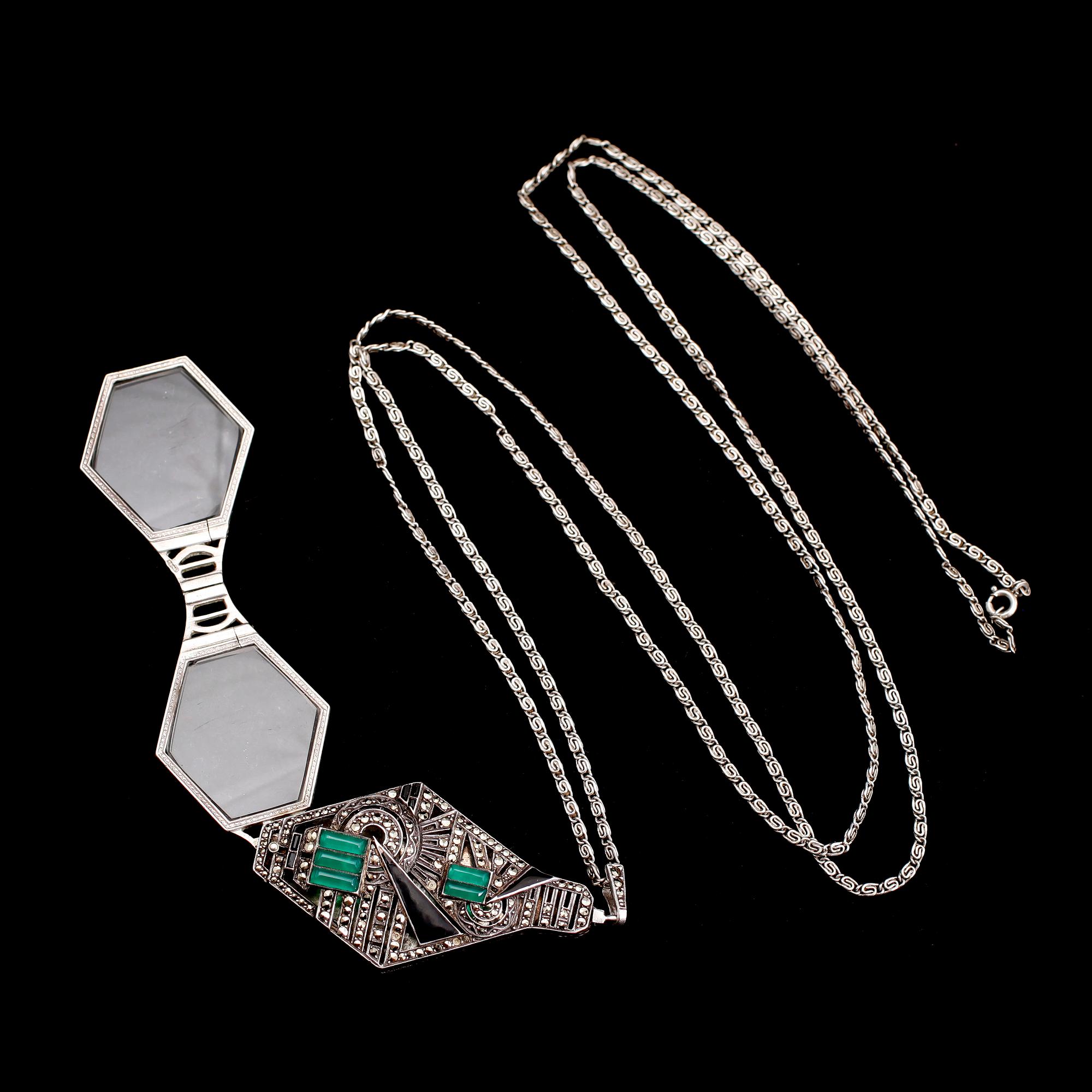 LORNJETT, med kedja, silver, art déco.