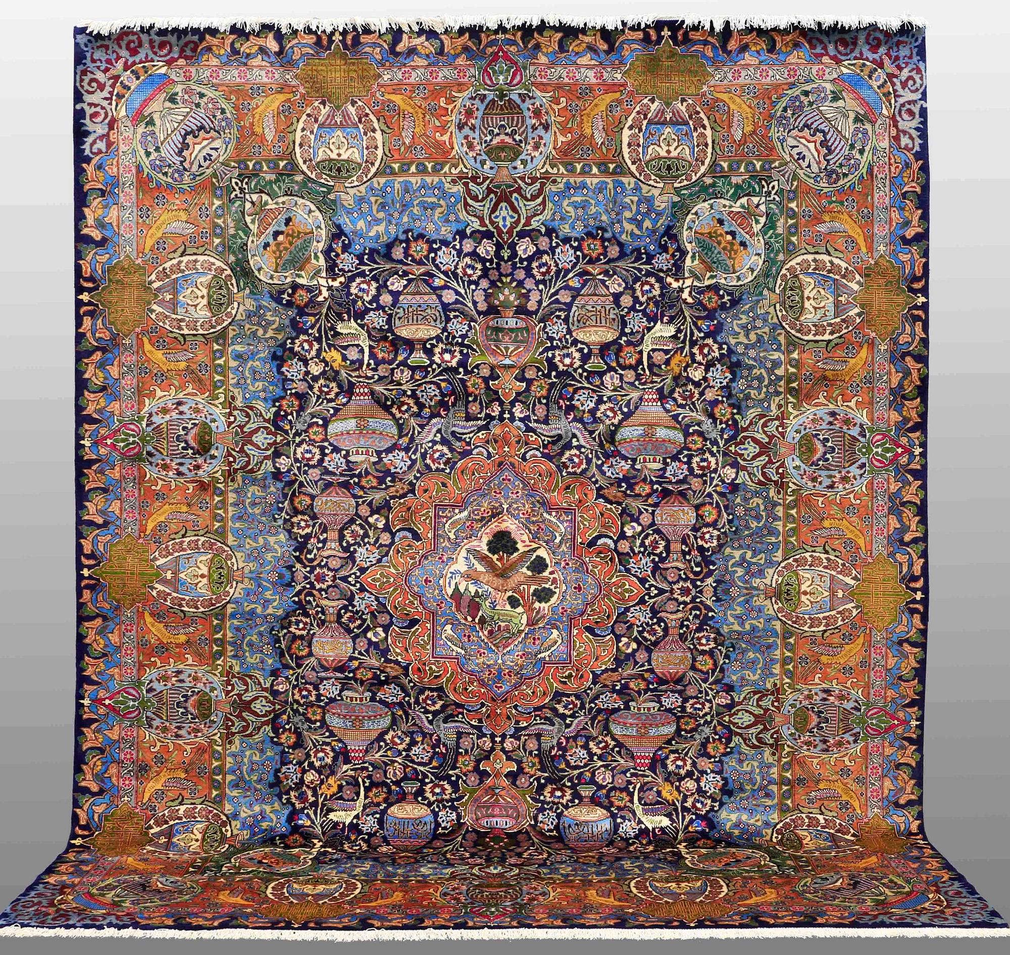 A CARPET, Figural Kashmar, ca 396 x 304 cm.