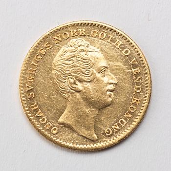 A Swedish 1 Dukat in gold, with the Swedish and Norwegian King Oscar I, 1848/4.