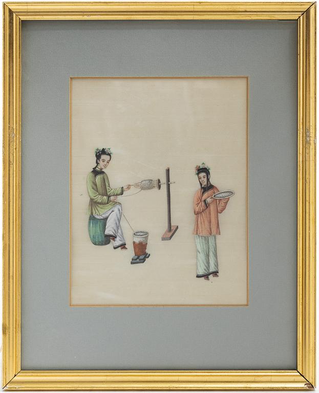Rispappersmålningar, två stycken, Kina, Qingdynastin, 1800-tal.