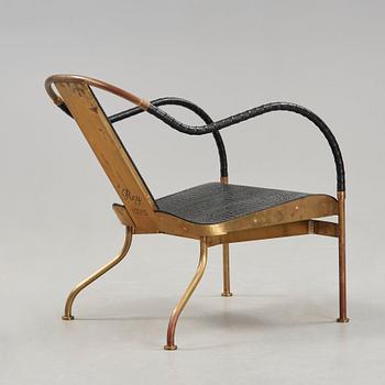 Mats Theselius, an 'El Rey' brass brass and leather easy chair, Värnamo, Sweden 1999.