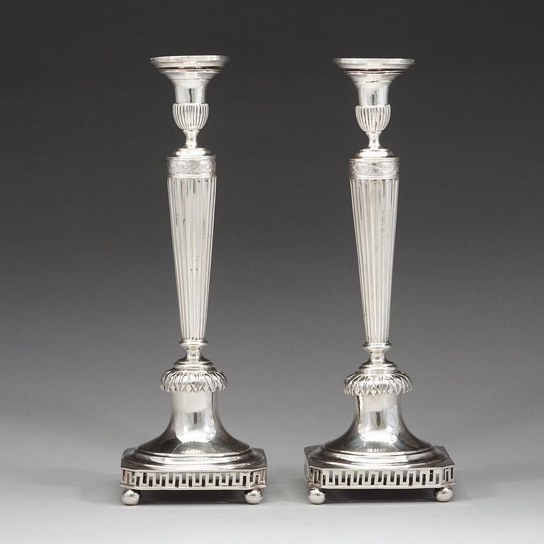 A pair of Swedish early 19th century silver candelsticks, mark of Jacob Hallardt, Stockholm 1811.