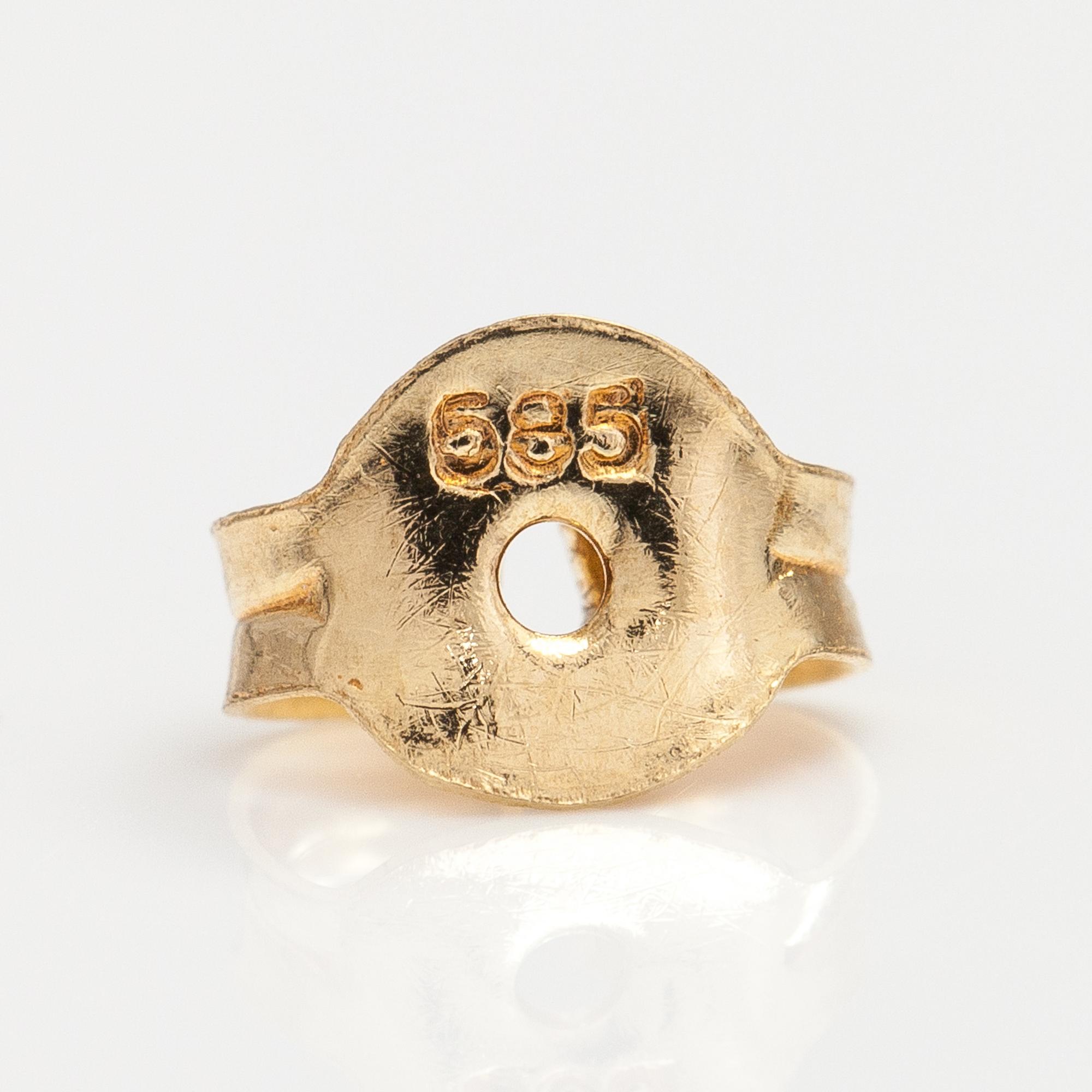 A set of 14K gold earrings and pendant with topazes and diamonds ca. 0.04 ct.