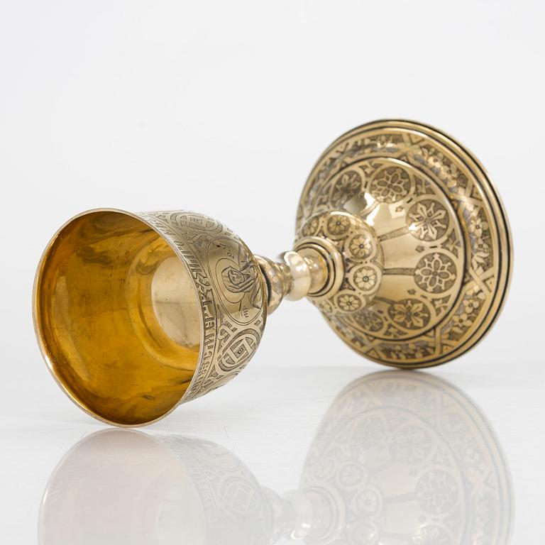 Chalice in gilded silver, unidentified master's mark A:C, Moscow, Russia 1873.
