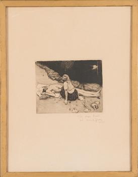 Akseli Gallen-Kallela, line-etching and drypoint, signed and dated 1905 on plate. Pencil signed with dedication.