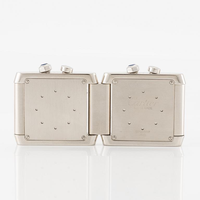 Cartier, Tank Francaise, Dual-Time, desk watch/travel watch, 35 x 41 (82) mm.