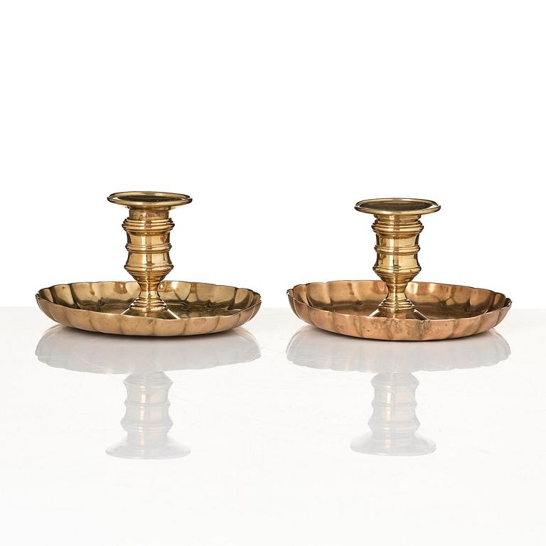 A pair of paktong late Baroque night candlesticks, first part 18th century.