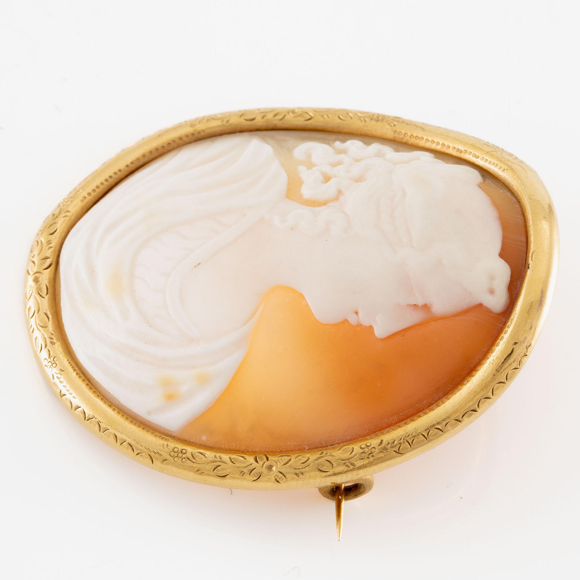 Brooch 14K gold with a shell cameo.