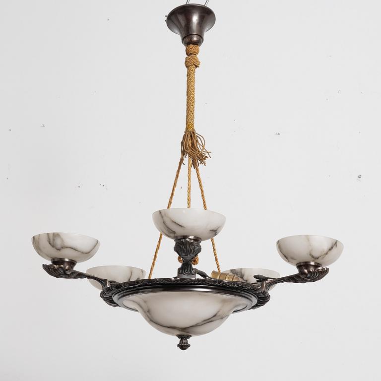 A alabaster ceiling lamp, 1920s.