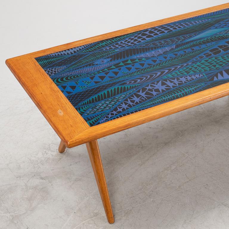 Stig Lindberg & David Rosén, an oak and enamel coffee table from Nordiska Kompaniet and Gustavsberg, 1950's.