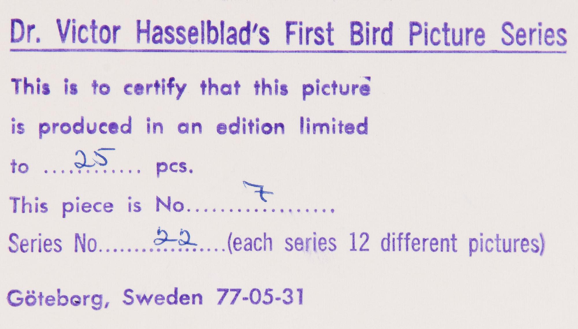 VICTOR HASSELBLAD, fotografier, 12 st, signerade, daterade och numrerade, ur serien nr 22.