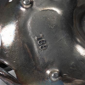 Württembergische Metallwarenfabrik (WMF), Nattljusstakar, ett par, samt bricka, nysilver, jugend, tidigt 1900-tal.