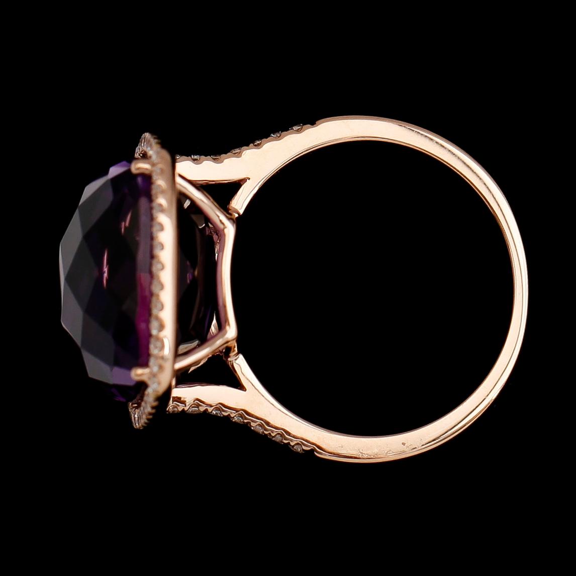 RING, 18 k roséguld, briljantslipade diamanter tot ca 0.34 ct och kuddslipad ametist 13.78 ct.