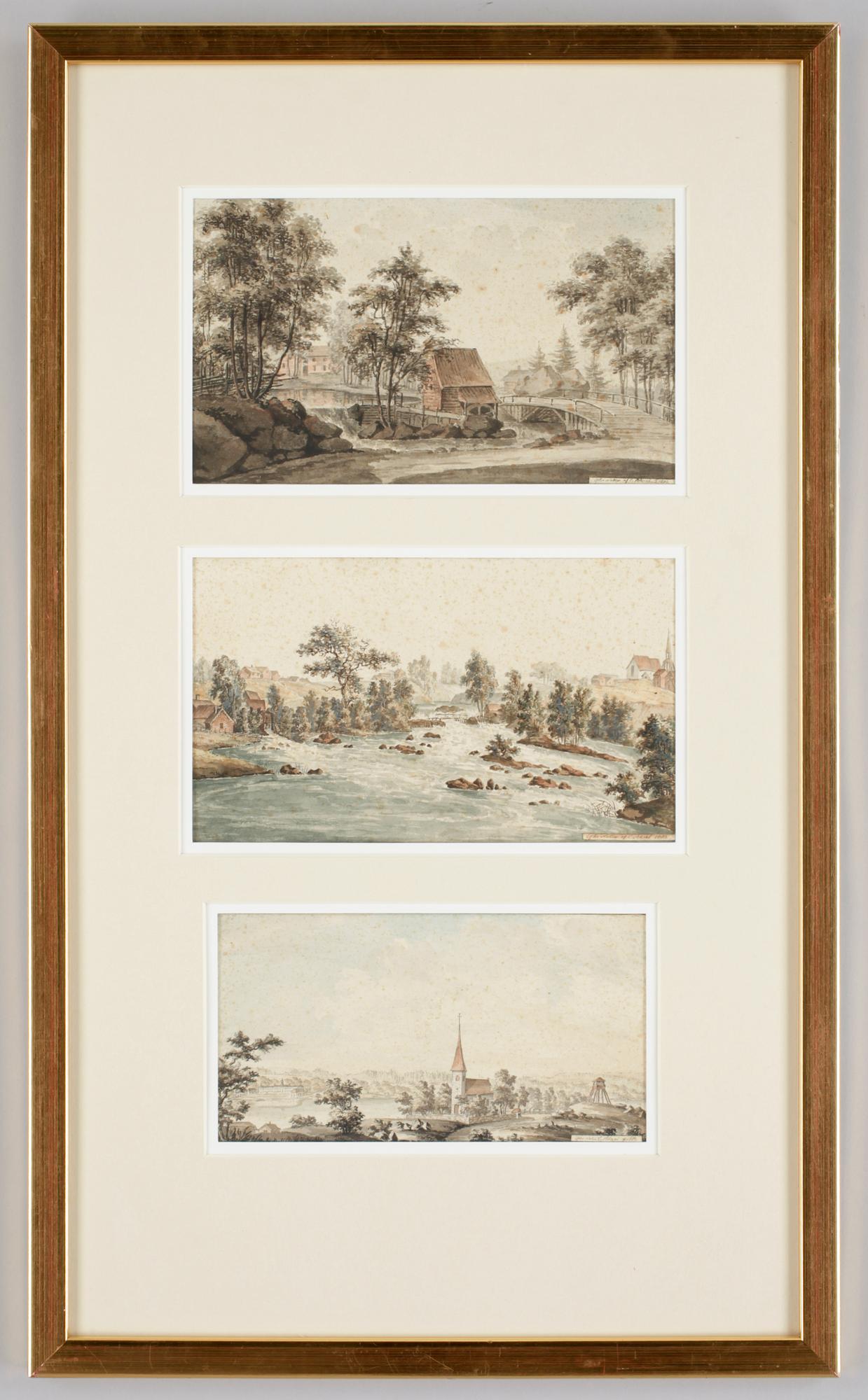 CARL FREDRIK AKRELL, akvareller 3 st, sign och dat 1801 resp 1803.