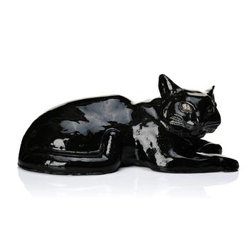 196. Michael Schilkin, a black glazed stoneware figure of a cat, Arabia, probably 1940s.