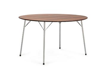 758. An Arne Jacobsen round palisander table on four white metal legs, Fritz Hansen Denmark 1966.