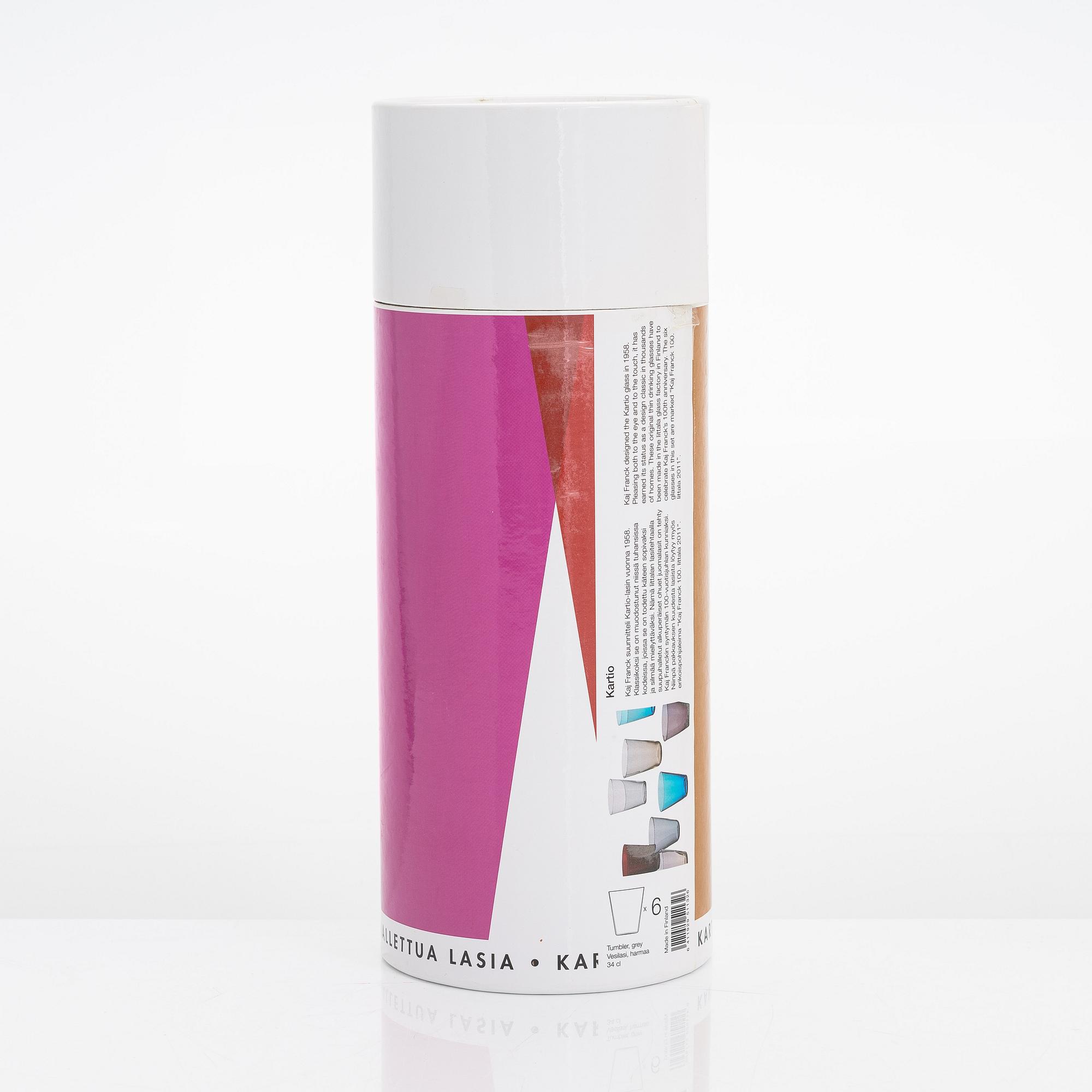 Kaj Franck, laseja, 6 kpl, 100-vuotisjuhlavuosi, "Kartio", Iittala 2011.