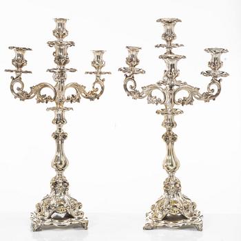 Candelabra, a pair, Rococo style, silver plate, 20th century.
