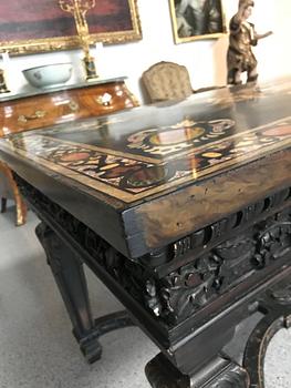 A pietre dure top, Italy, circa 1900, probably Rome or Naples. The stand in Louis XIV-style.