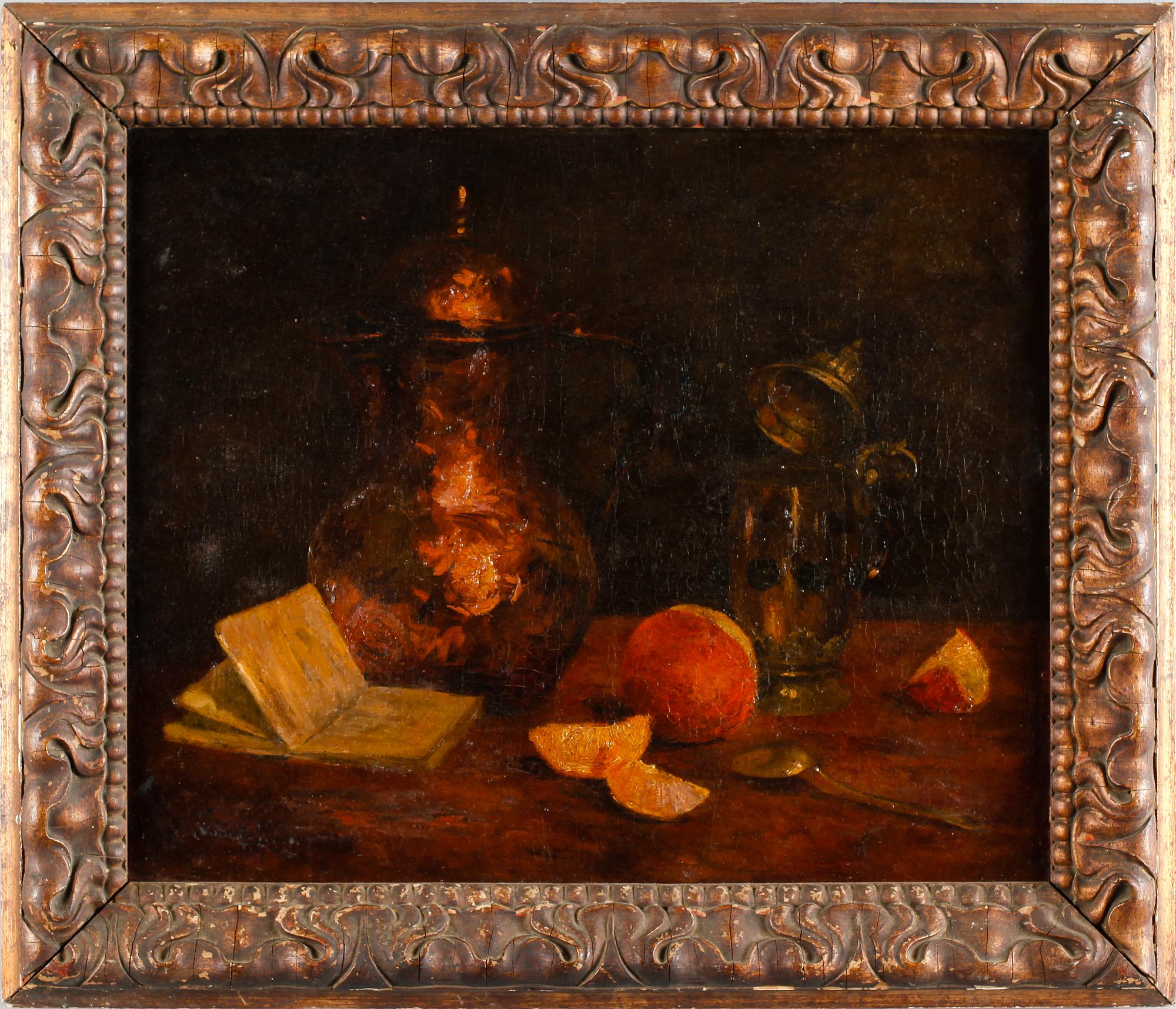 OKÄND KONSTNÄR, olja på duk, otydligt signerad möjligen Juliette Polltier, daterad 1907.