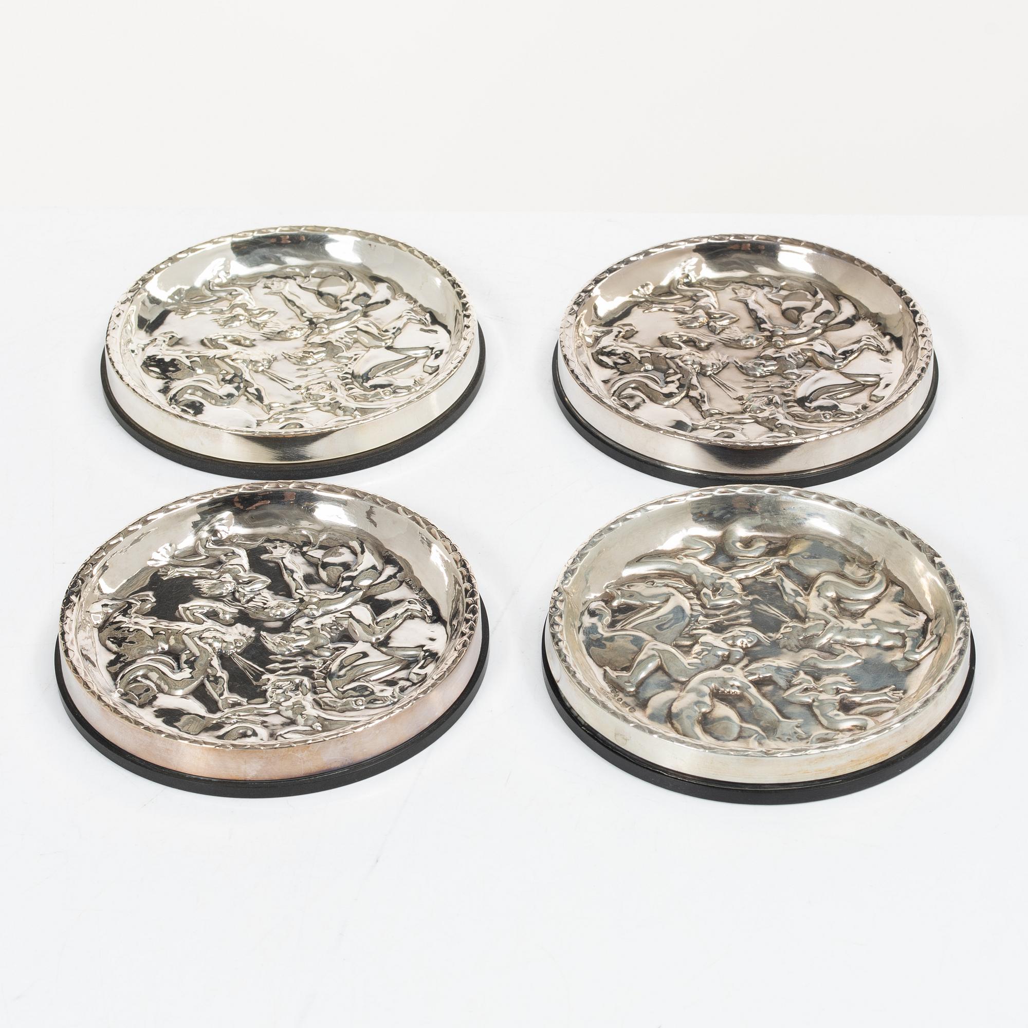 Guldsmedsaktiebolaget (GAB), Ashtrays, 4 pieces, silver and Bakelite, Stockholm, 1946–1968.