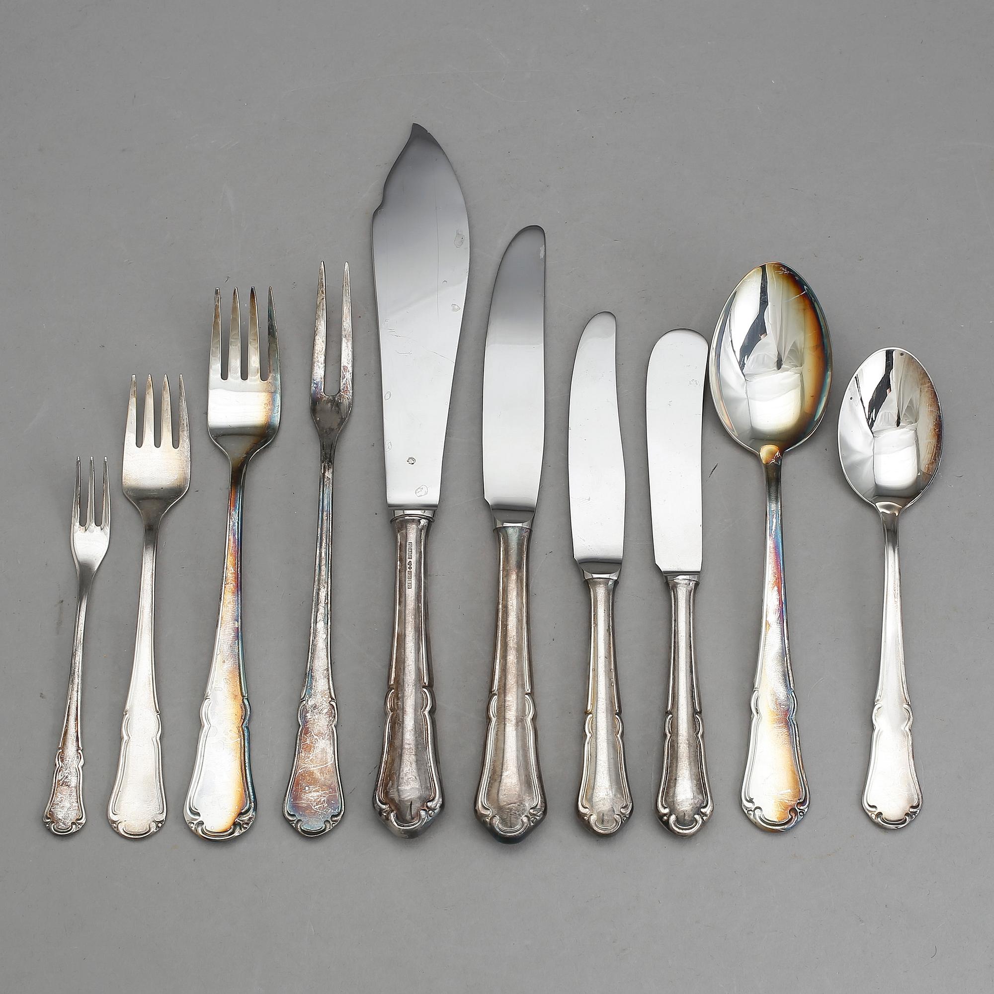 BESTICKUPPSÄTTNING, 83 delar, silver. MGAB, Uppsala, mestadels 1976-77. Vikt ca 3260 gram.